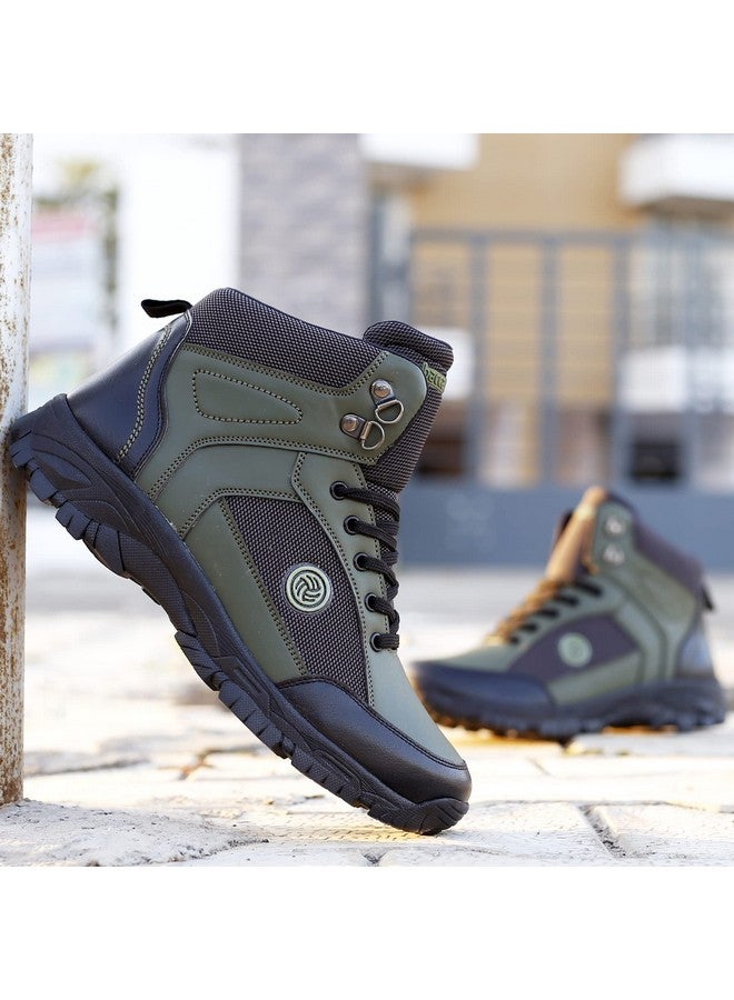 Bacca Bucci® Hike 5-Eye Moto Inspired Light Weighted Mountaineering Backpacking Trekking/Hiking Boots for Men for Beginners- Olive, Size UK9 - Image 2