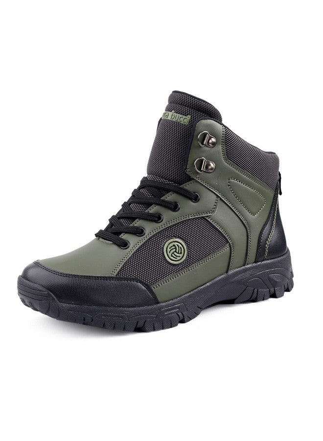 Bacca Bucci® Hike 5-Eye Moto Inspired Light Weighted Mountaineering Backpacking Trekking/Hiking Boots for Men for Beginners- Olive, Size UK9 - Image 1