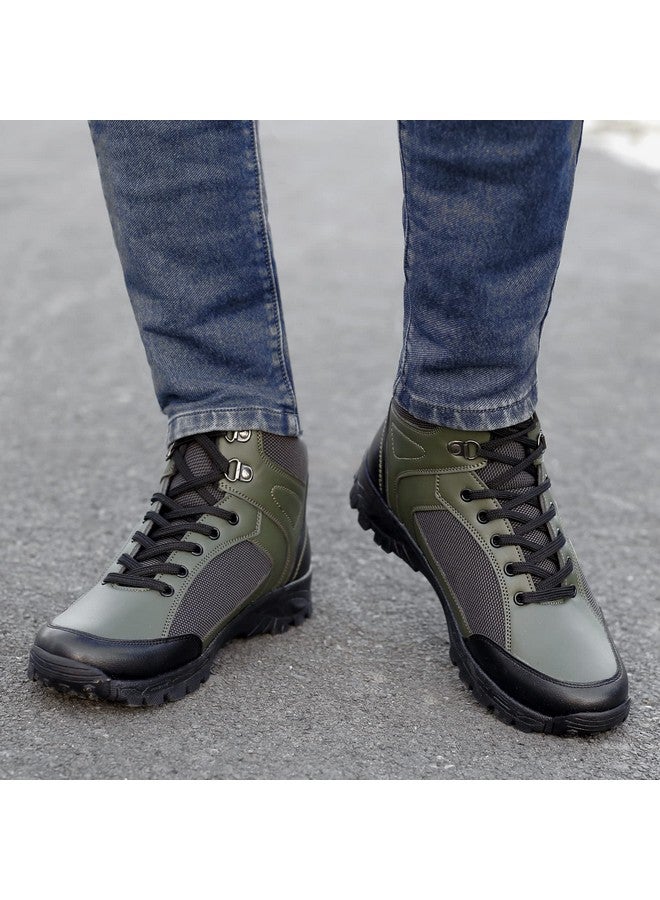 Bacca Bucci® Hike 5-Eye Moto Inspired Light Weighted Mountaineering Backpacking Trekking/Hiking Boots for Men for Beginners- Olive, Size UK9 - Image 4