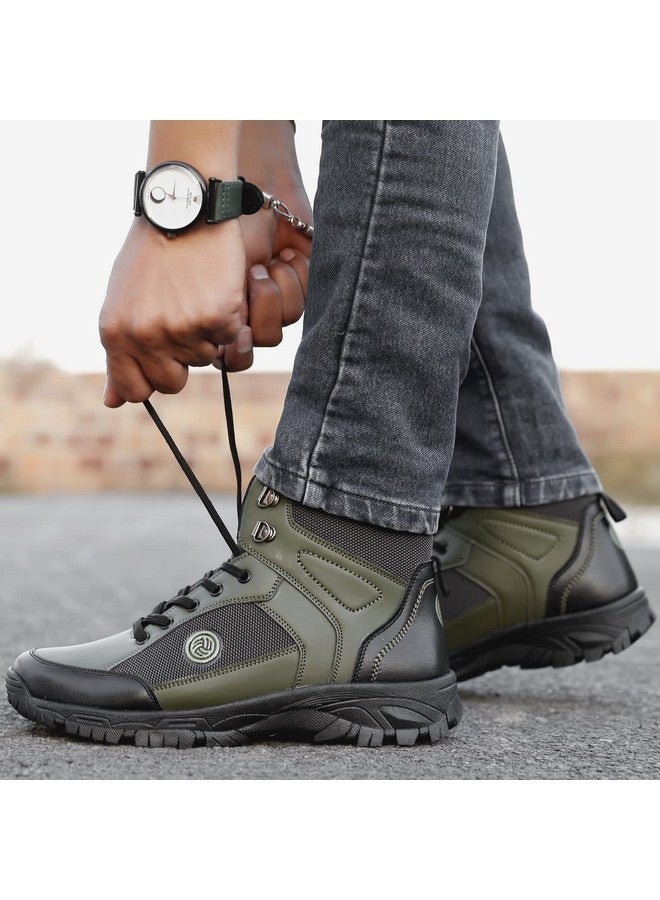 Bacca Bucci® Hike 5-Eye Moto Inspired Light Weighted Mountaineering Backpacking Trekking/Hiking Boots for Men for Beginners- Olive, Size UK9 - Image 3