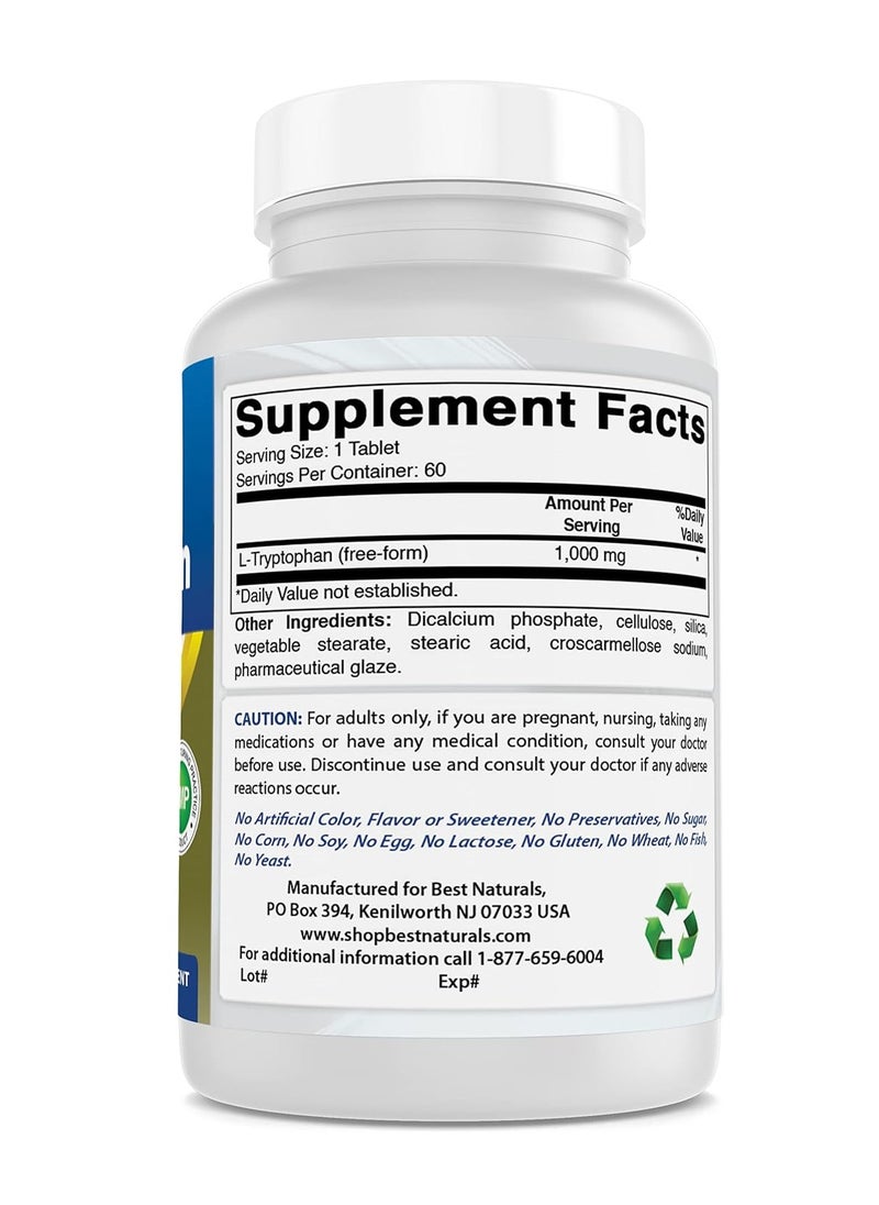 Best Naturals L-Tryptophan 1000 Mg 60 Tablets  - Image 2