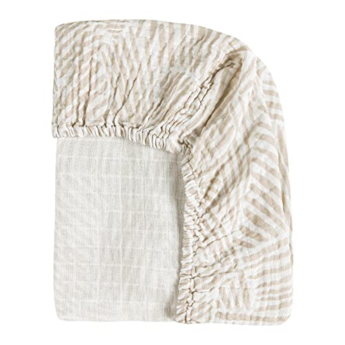 Babyletto 100% Organic Cotton All-Stages Midi Crib Sheet, GOTS-Certified, Fitted 360°, Ultra-Soft and Breathable Muslin - Oat Stripe - Image 4
