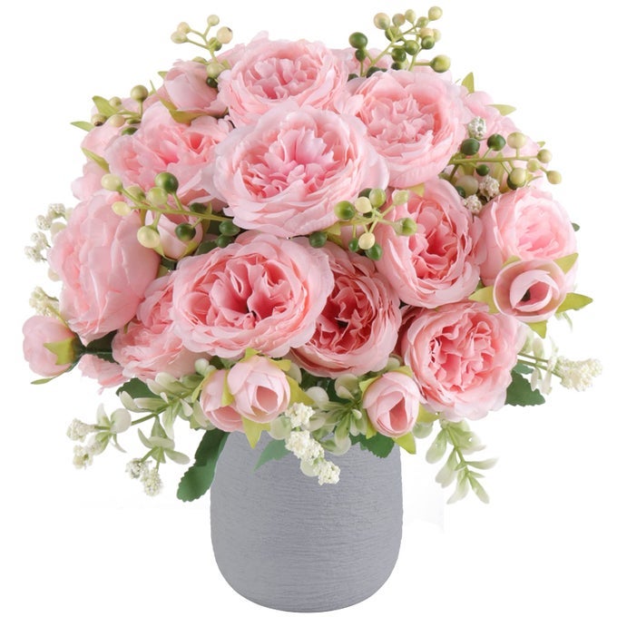 ARTIFICIAL PEONIES SILK FLOWERS 4 BUNDLES FAUX PEONY BOUQUET FLORALS ARRANGEMENTS FOR FARMHOUSE HOME BOHO WEDDING TABLE CENTERPIECE FAKE PLASTIC FLOWER BULK FOR VASE DECORATION LIGHT PINK