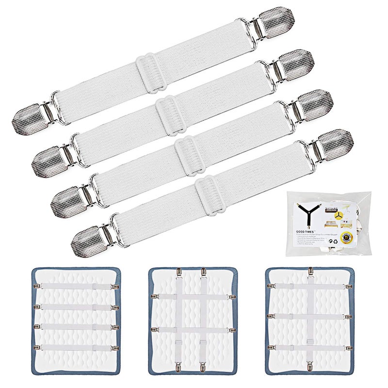 Adjustable Bed Sheet Clips Sheet Fasteners Holder Straps and Suspender Gripper Extend From 21 to 80 Long Style Elastic Fasteners Bands Heavy Duty Suit for Mattress Sofa Couch Recliner and More