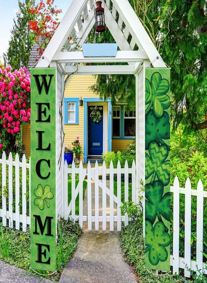 Tiamon St Patrick's Day Door Banner Decoration Irish Shamrock Front Porch Decor Welcome Hanging Sign Green Saint Patrick's Clover Backdrop for Class Wall Home Yard Indoor Outdoor (Simple) - Image 4