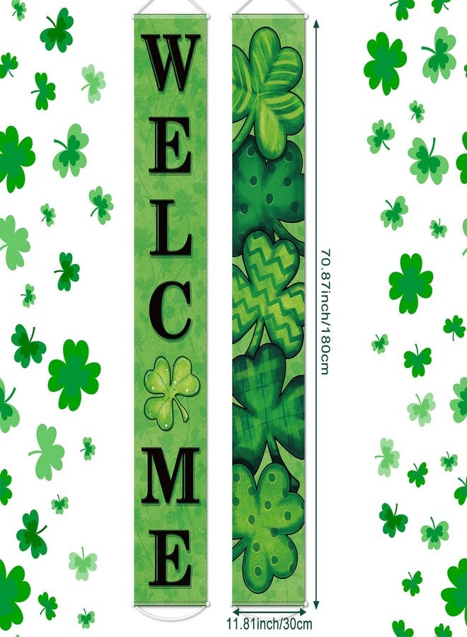Tiamon St Patrick's Day Door Banner Decoration Irish Shamrock Front Porch Decor Welcome Hanging Sign Green Saint Patrick's Clover Backdrop for Class Wall Home Yard Indoor Outdoor (Simple) - Image 2