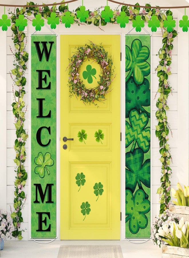 Tiamon St Patrick's Day Door Banner Decoration Irish Shamrock Front Porch Decor Welcome Hanging Sign Green Saint Patrick's Clover Backdrop for Class Wall Home Yard Indoor Outdoor (Simple) - Image 1