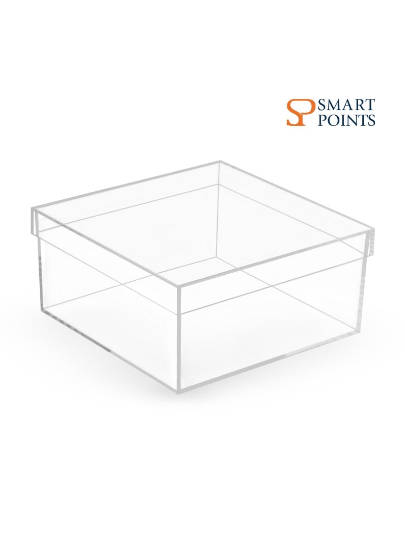 "سمارت بوينتس  " صندوق تخزين وهدية شفاف من الأكريليك مع غطاء – منظم متعدد الاستخدام للزهور والمكياج والإكسسوارات (19.9 × 19.2 × 7.5 سم) - Image 1