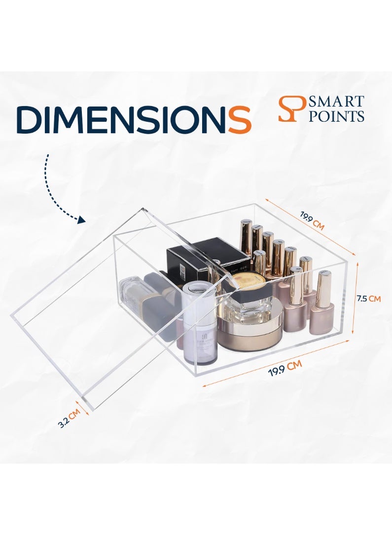 "سمارت بوينتس  " صندوق تخزين وهدية شفاف من الأكريليك مع غطاء – منظم متعدد الاستخدام للزهور والمكياج والإكسسوارات (19.9 × 19.2 × 7.5 سم) - Image 5