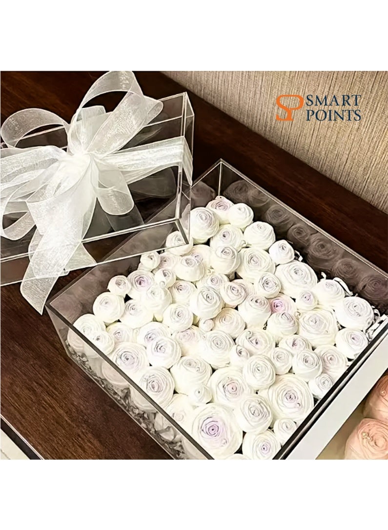 "سمارت بوينتس  " صندوق تخزين وهدية شفاف من الأكريليك مع غطاء – منظم متعدد الاستخدام للزهور والمكياج والإكسسوارات (19.9 × 19.2 × 7.5 سم) - Image 2