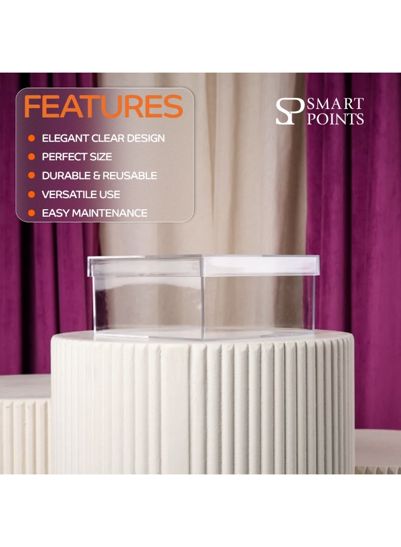 "سمارت بوينتس  " صندوق تخزين وهدية شفاف من الأكريليك مع غطاء – منظم متعدد الاستخدام للزهور والمكياج والإكسسوارات (19.9 × 19.2 × 7.5 سم) - Image 4