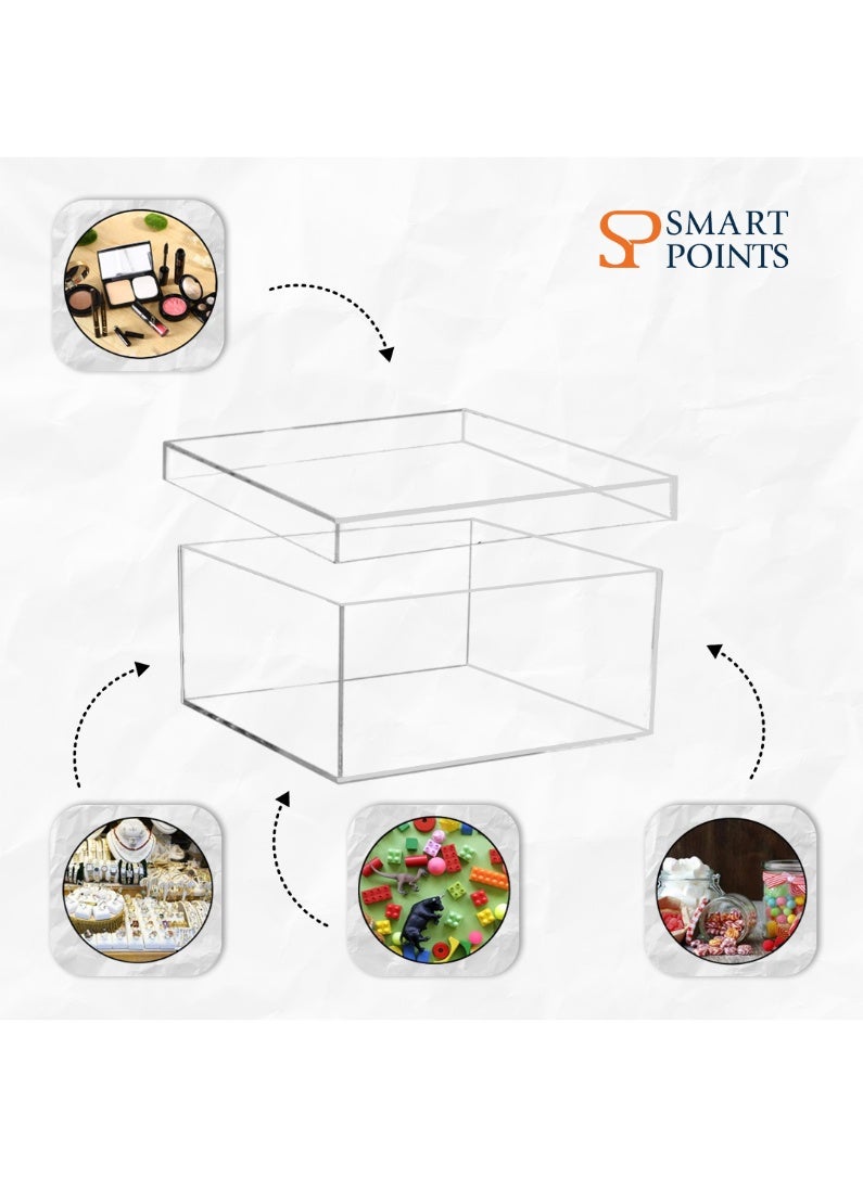"سمارت بوينتس  " صندوق تخزين وهدية شفاف من الأكريليك مع غطاء – منظم متعدد الاستخدام للزهور والمكياج والإكسسوارات (19.9 × 19.2 × 7.5 سم) - Image 3
