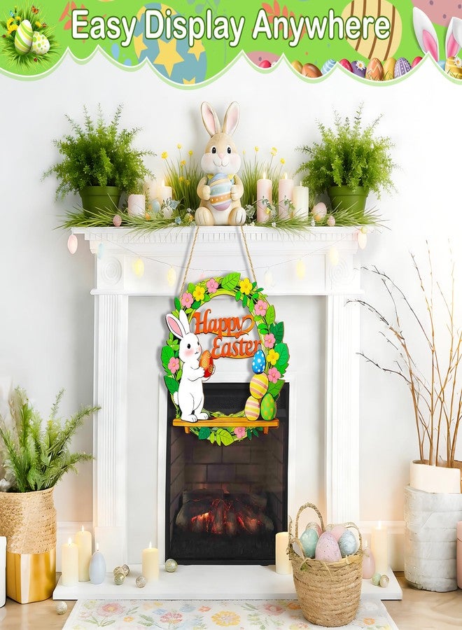 aeloer Easter Door Sign Wreath – Wooden Easter Wreath for Front Door, Bunny & Egg Decorations, Happy Easter Decor for Home Indoor Outdoor Hanging, Spring Easter Party Supply - Image 5