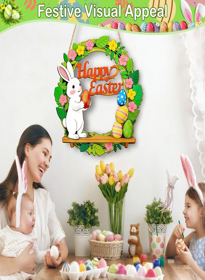 aeloer Easter Door Sign Wreath – Wooden Easter Wreath for Front Door, Bunny & Egg Decorations, Happy Easter Decor for Home Indoor Outdoor Hanging, Spring Easter Party Supply - Image 4