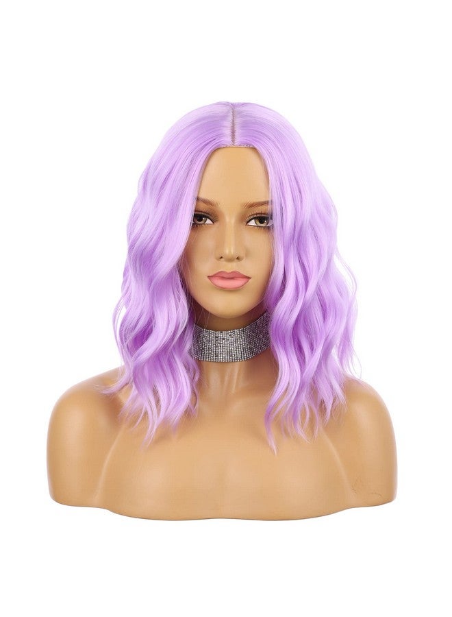 eNilecor Purple Wig Short Colored Wigs Bob Wig For Women Natural Wavy Colorful 14 Inch Middle Part Synthetic Wig For Cosplay Party Costume（Lavender Purple） - Image 1