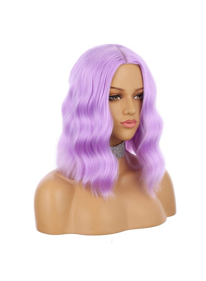 eNilecor Purple Wig Short Colored Wigs Bob Wig For Women Natural Wavy Colorful 14 Inch Middle Part Synthetic Wig For Cosplay Party Costume（Lavender Purple） - Image 5