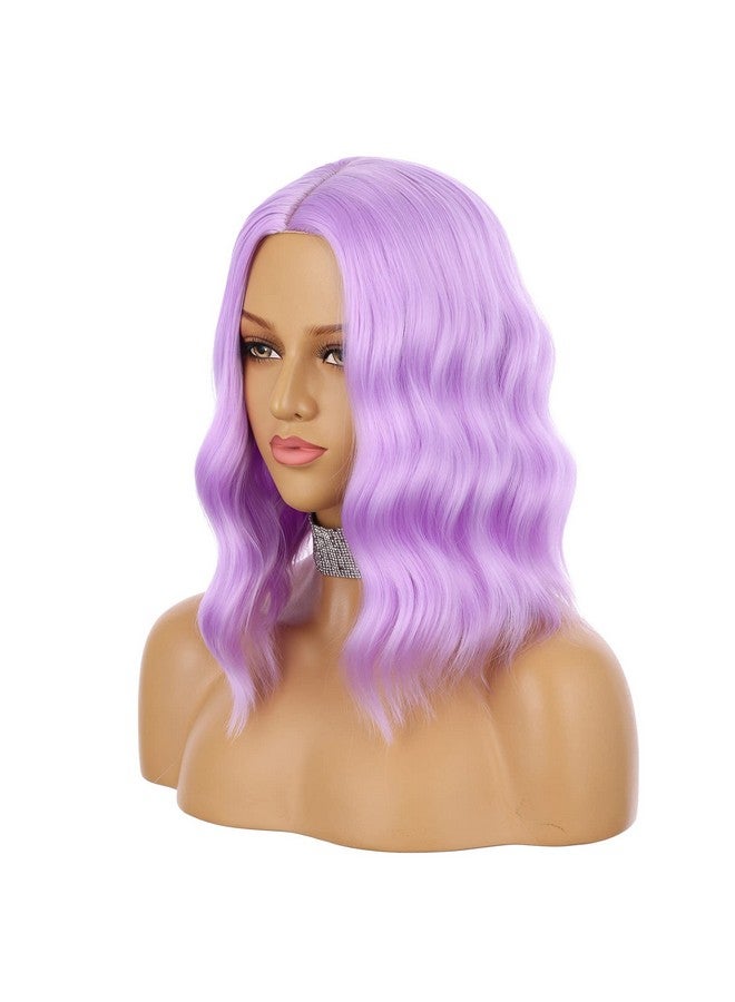 eNilecor Purple Wig Short Colored Wigs Bob Wig For Women Natural Wavy Colorful 14 Inch Middle Part Synthetic Wig For Cosplay Party Costume（Lavender Purple） - Image 2