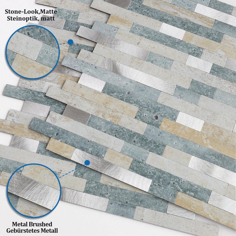 M MOFIT MOFIT 3D Stone Brick Backsplash Tile for Kitchen Peel and Stick Self-Adhesive Wall Tile,Marble Linear Mosaic Tiles Stickers Bathroom Wall Panels Fireplace Vanity (Blue Green Gray,10sheets) - Image 2