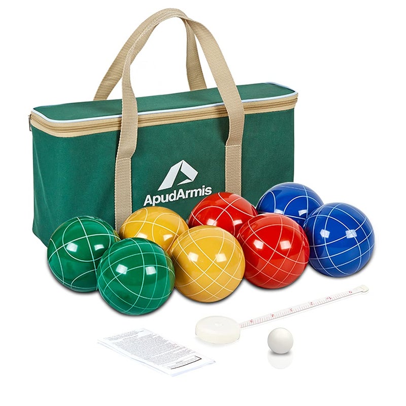 ApudArmis Bocce Balls Set Outdoor Family Bocce Game for BackyardLawnBeach Set of 8 PolyResin Balls 1 Pallino Nylon Carrying Case Measuring Rope 90mm - Image 2