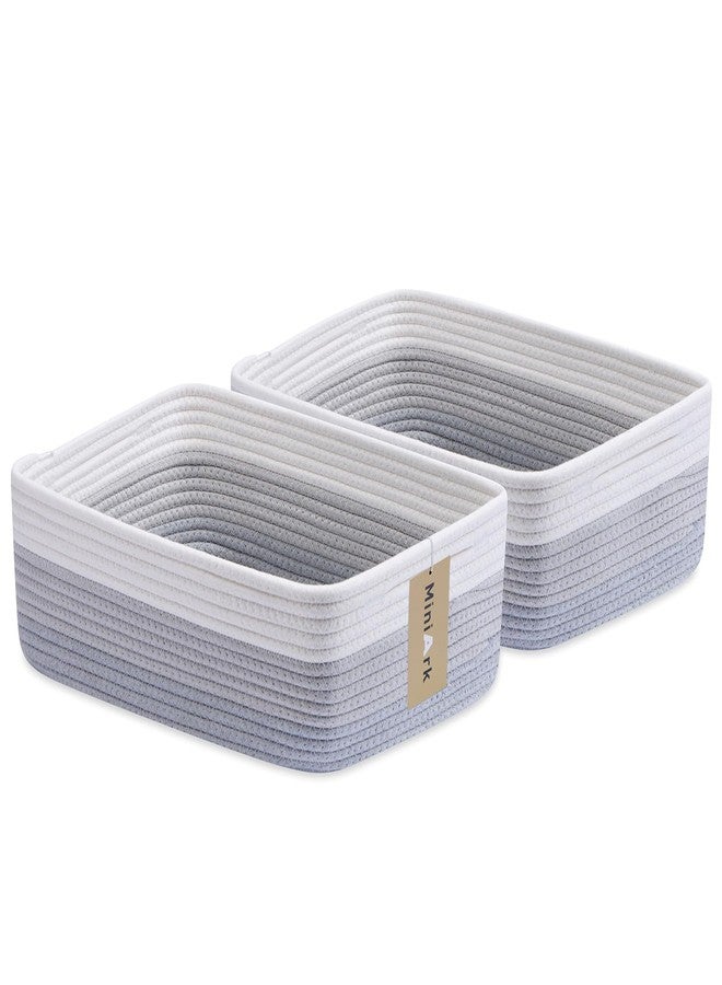 MiniArk Large Shallow Organizing Baskets 15x11x5.1 Inches - Rope Woven Storage Bins for Bathroom, Shelves, Cube Closet, Gradient Grey 2 Packs - Image 1