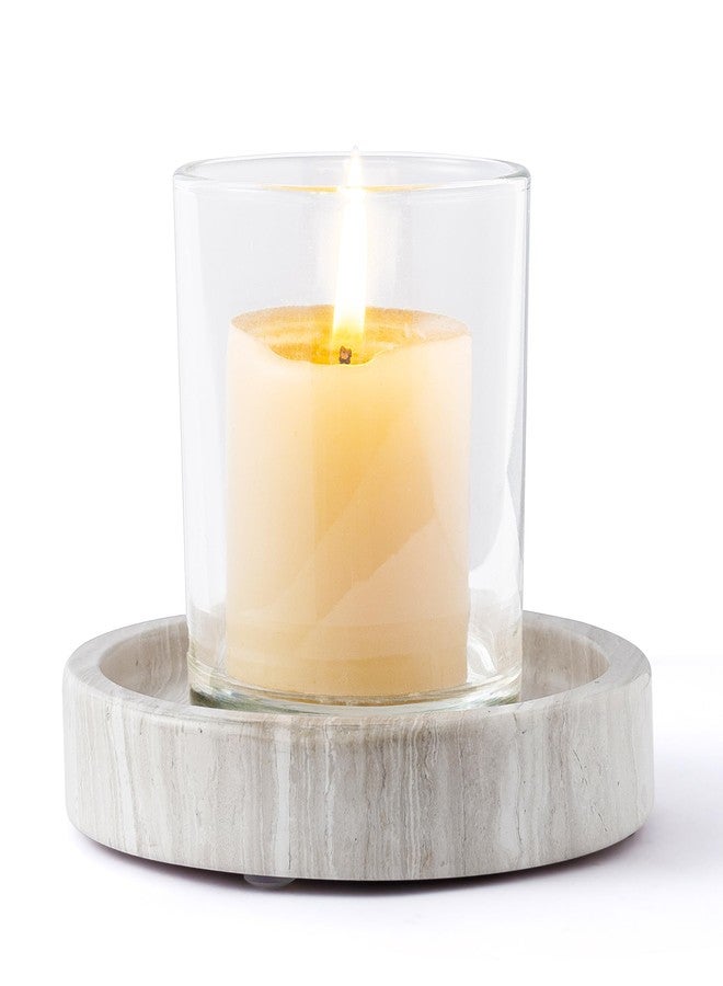 WORHE Candle Holders Italy Premium Natural Marble Candlestick Holder for Jar Pillar Candles Large Round Coaster Plate Jewelry Tray Centerpiece for Wedding Dining Table Home Decor Light Grey (WH074) - Image 1