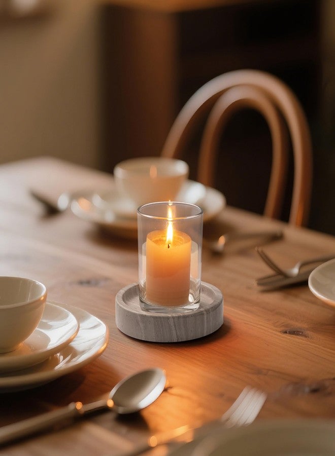 WORHE Candle Holders Italy Premium Natural Marble Candlestick Holder for Jar Pillar Candles Large Round Coaster Plate Jewelry Tray Centerpiece for Wedding Dining Table Home Decor Light Grey (WH074) - Image 5