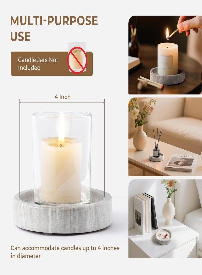 WORHE Candle Holders Italy Premium Natural Marble Candlestick Holder for Jar Pillar Candles Large Round Coaster Plate Jewelry Tray Centerpiece for Wedding Dining Table Home Decor Light Grey (WH074) - Image 3