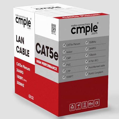 Cmple - Cat5e Plenum Cable 1000ft, CMP, Yellow, 350MHz Gigabit Ethernet Solid Network Internet Bulk UTP - Image 4