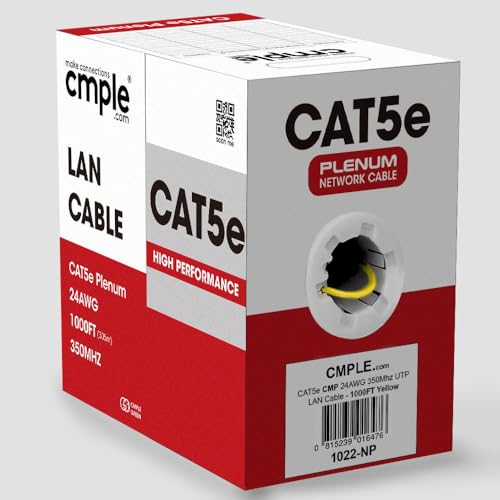 Cmple - Cat5e Plenum Cable 1000ft, CMP, Yellow, 350MHz Gigabit Ethernet Solid Network Internet Bulk UTP - Image 3