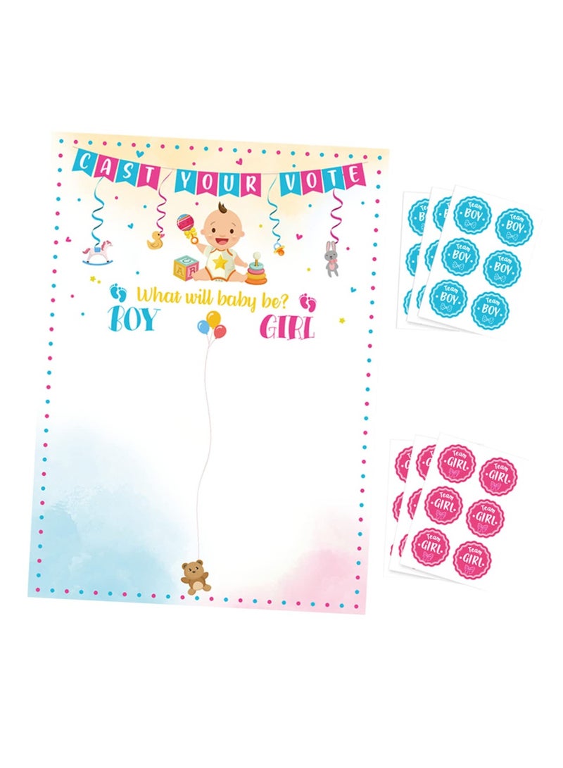 Excefore Baby Gender Reveal Board, Party Supplies Kit with Decorations Games with 36 PCS Pink Blue Stickers, Baby Predictions Cards Gender Reveal Voting Poster Board, Party Games Supplies Kit - Image 1