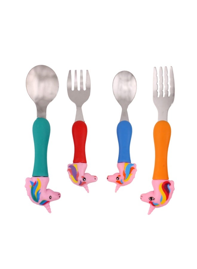 CRAVISTA Stainless Steel Kids Cutlery Set – 4 Pcs Metal Spoons and Fork Set for Toddlers – BPA Free Childrens Cutlery for Lunch Box, Travel & Home Use - Cute Unicorn Gifts for Girls & Boys - Image 1
