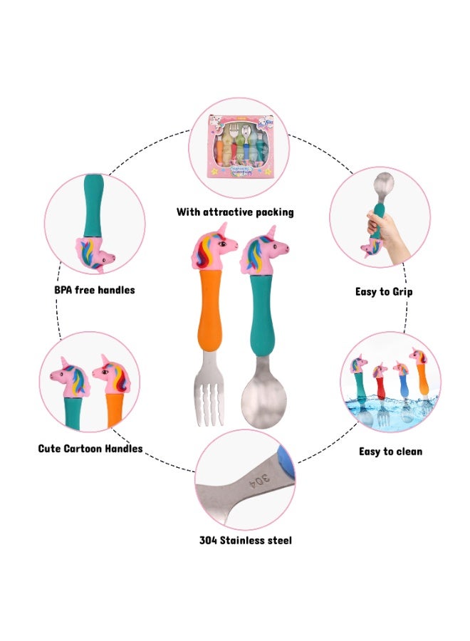 CRAVISTA Stainless Steel Kids Cutlery Set – 4 Pcs Metal Spoons and Fork Set for Toddlers – BPA Free Childrens Cutlery for Lunch Box, Travel & Home Use - Cute Unicorn Gifts for Girls & Boys - Image 3
