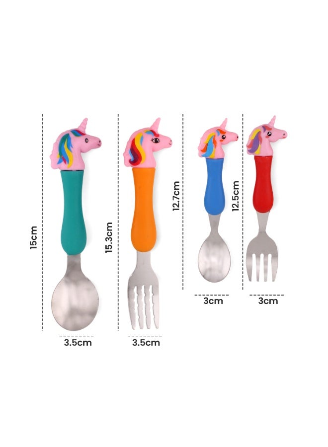 CRAVISTA Stainless Steel Kids Cutlery Set – 4 Pcs Metal Spoons and Fork Set for Toddlers – BPA Free Childrens Cutlery for Lunch Box, Travel & Home Use - Cute Unicorn Gifts for Girls & Boys - Image 4
