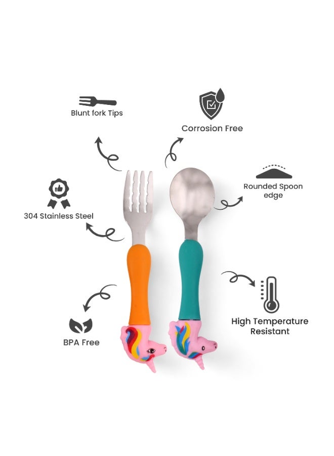 CRAVISTA Stainless Steel Kids Cutlery Set – 4 Pcs Metal Spoons and Fork Set for Toddlers – BPA Free Childrens Cutlery for Lunch Box, Travel & Home Use - Cute Unicorn Gifts for Girls & Boys - Image 2