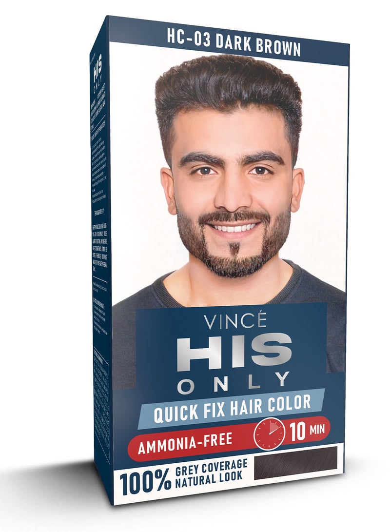 فينس صبغة شعر للرجال (HC-03) - بني غامق - خالية من الأمونيا، تغطية 100% للشعر الرمادي، غنية بزيت الزيتون والأفوكادو - تضيف نعومة ولمعانًا - لطيفة وسريعة وطويلة الأمد لجميع أنواع الشعر - Image 1