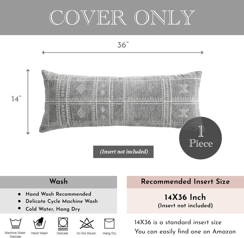BlissBlush غطاء وسادة ظهري تزييني من ، بلون رمادي فاتح، مقاس 14×36، مناسب للسرير، بت��ميم بوهو، منسوج من قماش الشينيل الناعم، يُستخدم فقط كغطاء. - Image 4