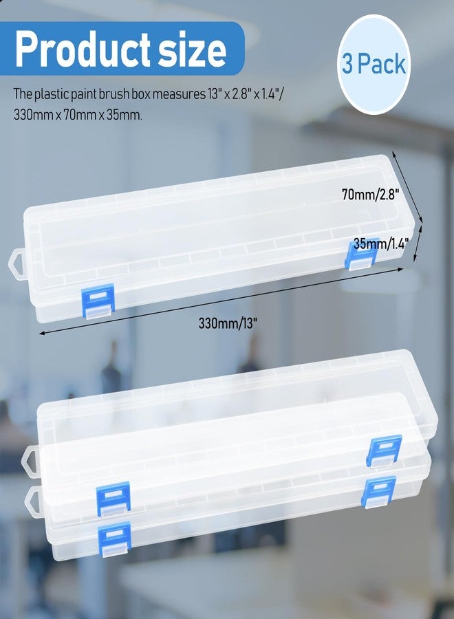 FIREBOOMOON 3 Pack Translucent Plastic Paint Brush Holder, Long Paint Brushes Watercolor Pens Pencils Drawing Tools Storage Box Container Case(13" x 2.8" x 1.4") - Image 2