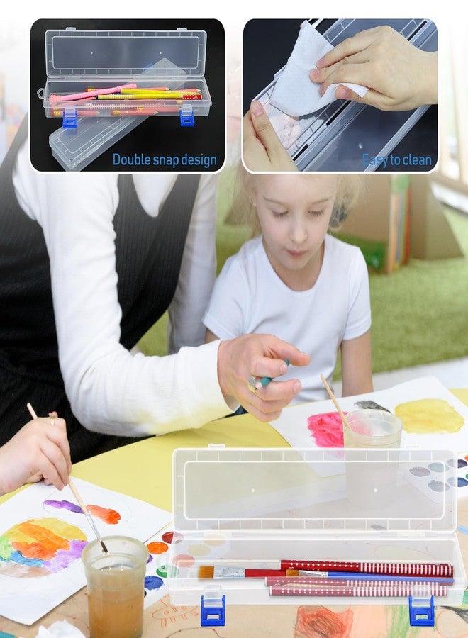 FIREBOOMOON 3 Pack Translucent Plastic Paint Brush Holder, Long Paint Brushes Watercolor Pens Pencils Drawing Tools Storage Box Container Case(13" x 2.8" x 1.4") - Image 5
