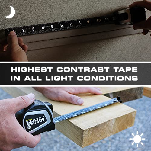 Perfect Measuring Tape - BrightLine High Contrast Dark Mode Easy Read Tape Measure for Low Light Visibility - Heavy Duty Rubber Case 18ft (Inch Fractions) Dual Sided Auto Lock Tape Measure Retractable - Image 3