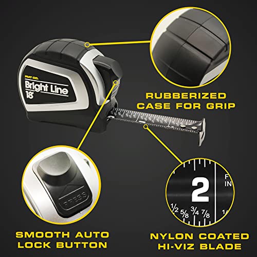 Perfect Measuring Tape - BrightLine High Contrast Dark Mode Easy Read Tape Measure for Low Light Visibility - Heavy Duty Rubber Case 18ft (Inch Fractions) Dual Sided Auto Lock Tape Measure Retractable - Image 5