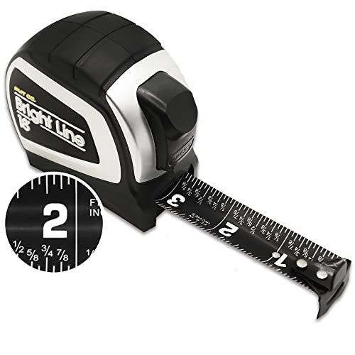 Perfect Measuring Tape - BrightLine High Contrast Dark Mode Easy Read Tape Measure for Low Light Visibility - Heavy Duty Rubber Case 18ft (Inch Fractions) Dual Sided Auto Lock Tape Measure Retractable - Image 1