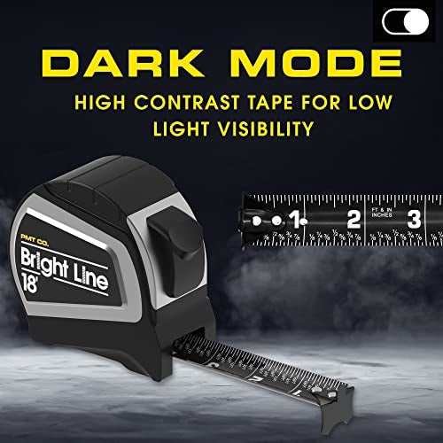 Perfect Measuring Tape - BrightLine High Contrast Dark Mode Easy Read Tape Measure for Low Light Visibility - Heavy Duty Rubber Case 18ft (Inch Fractions) Dual Sided Auto Lock Tape Measure Retractable - Image 2