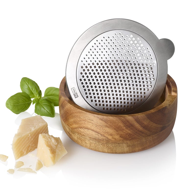 AdHoc Cut n Serve Fine Grater â€“ Easy Grip and Non-Slip Rubber Feet â€“ For Cheese, Frozen Butter & More â€“ Handheld with Acacia Wood Base & Metal PreciseGrate Blades - Image 3
