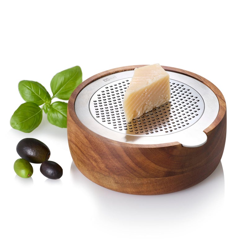 AdHoc Cut n Serve Fine Grater â€“ Easy Grip and Non-Slip Rubber Feet â€“ For Cheese, Frozen Butter & More â€“ Handheld with Acacia Wood Base & Metal PreciseGrate Blades - Image 1