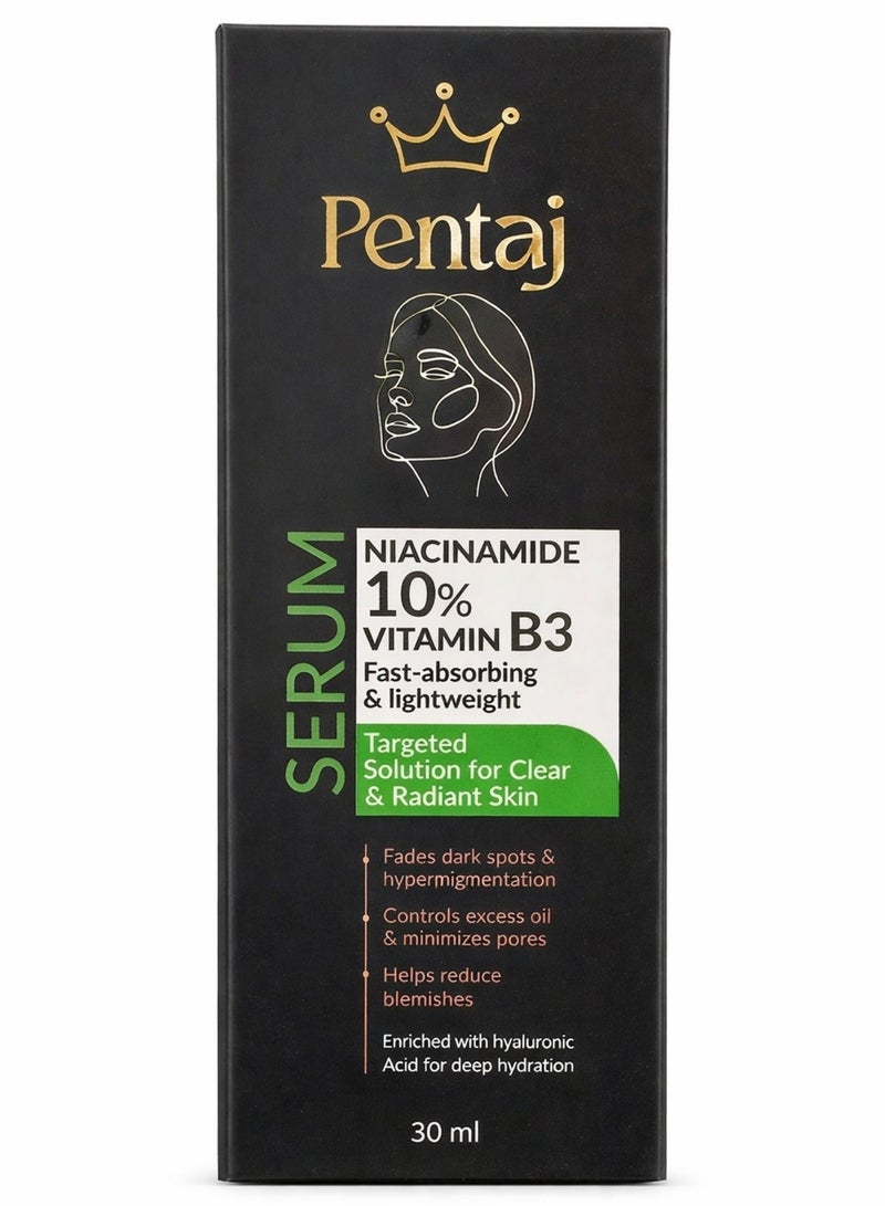 بنتاج Pentaj Serum Niacinamide 10% Vitamin B3 سريع الامتصاص وخفيف الوزن حل موجه لبشرة صافية ومشرقة يقلل البقع الداكنة والتصبغات يتحكم في الدهون الزائدة ويصغر المسام يساعد على تقليل الحبوب والالتهابات معزز بحمض الهيالورونيك لترطيب عميق 30 مل - Image 2