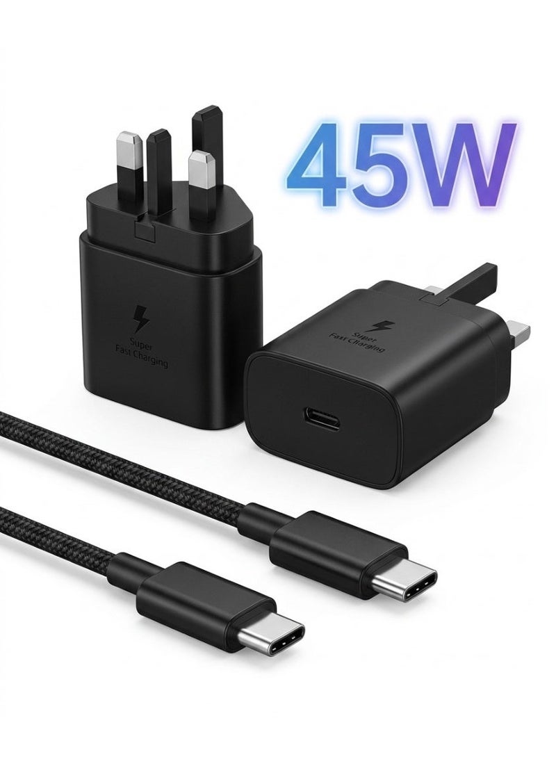 Fast Charger for Samsung Galaxy Charger Head with Charging Cable 45 watts, S23 Ultra S23 Plus S23 S23 S22 Ultra S22 S21 Ultra S21 S21 A54 A53 A52 A32-45W with Type-C 5A fast Cable - Image 1