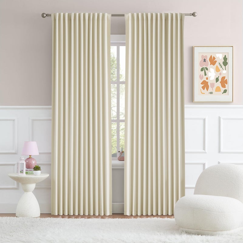 DUALIFE Cream Beige Curtains 84 Inch Length Back Tab Pleated Room Darkening Drapes for Bedroom Dining Room Patio Sliding Glass Door Living Room Drapes70W x 84L 2 Panels