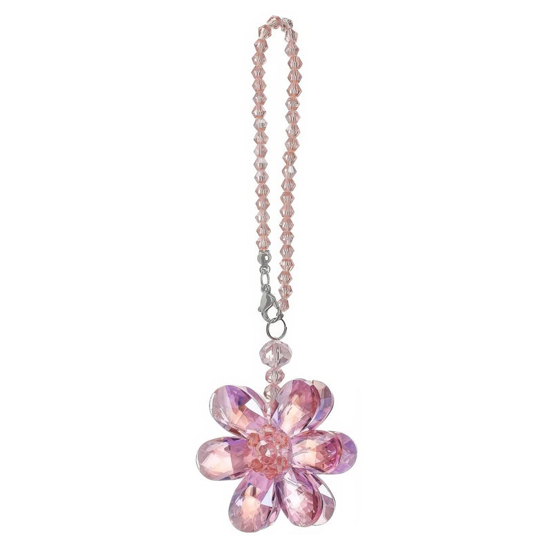 Chiorgone Pink Crystal Flower Car Charm for Women - Feng Shui Rearview Mirror Hanging Ornament - Crystal Bead Auto Interior Decor - Image 1