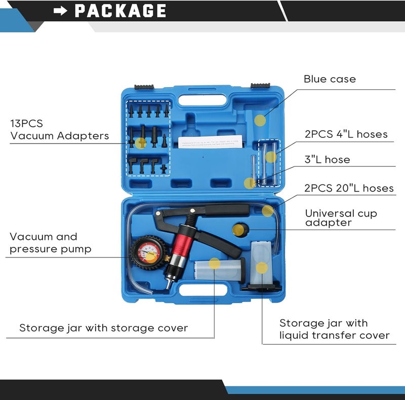 ATPEAM 21PCS Brake Bleeder Kit Hand Held Vacuum Pressure Pump with Adapters - Image 2