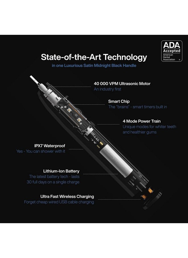 Aquasonic - Black Series+ - Ultra Whitening 40,000 Vpm Rechargeable Electric Toothbrush - Ada Accepted - Wireless Charging Glass - 6 Proflex Brush Heads & Travel Case - 4 Modes & Smart Timer - Image 1